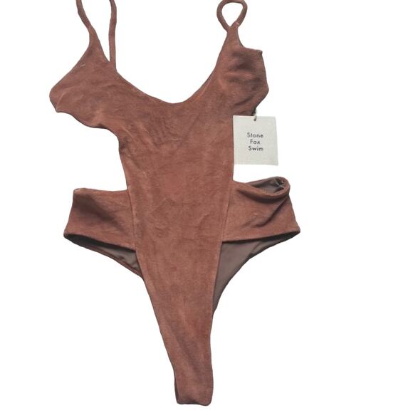 NWT Free People STONE FOX Jamila Terry One-Piece $200 MEDIUM Brown Cheeky - Picture 2 of 7